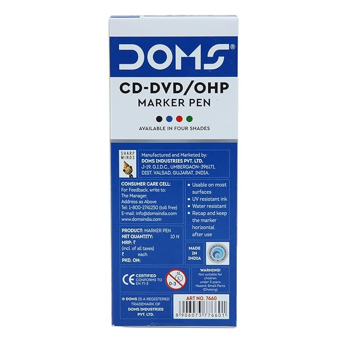 DOMS CD-DVD/OHP MARKER PEN BLACK 10 PCS PACK