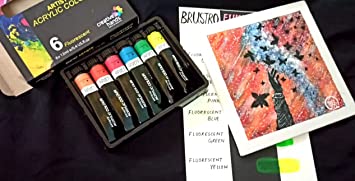 BRUSTRO ARTISTS’ ACRYLIC COLOUR SET OF 6 FLUORESCENT COLOURS X 12ML TUBES