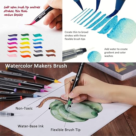 Oytra Brush Pen Set 10 Colors Water Color Painting Sketch Pens for Calligraphy Journaling Drawing Mandala Doodle Markers Watercolor