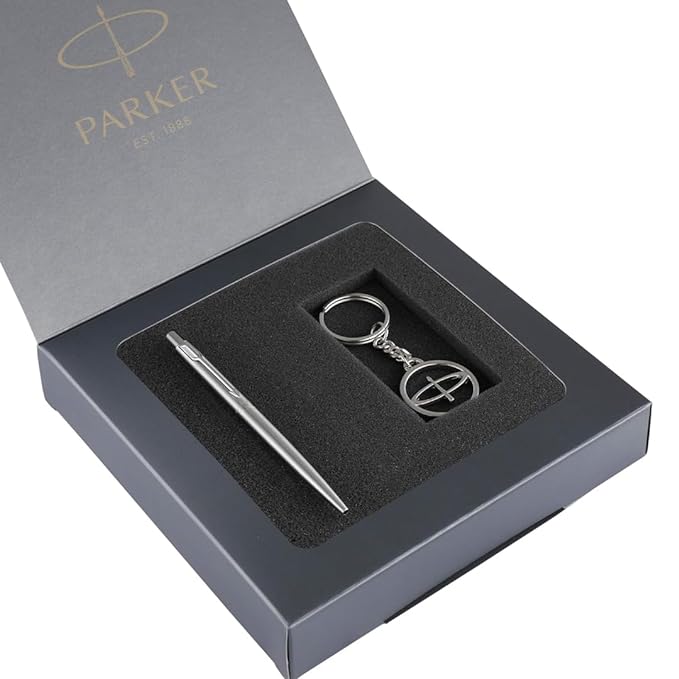 Parker Classic Stainless steel Ball Pen logo Keychain (Ink - Blue)