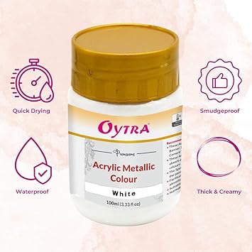 Oytra 100 ml Metallic Acrylic Color Paint Metal Colours for Professionals Artist Hobby Painters DIY Art and Craft Painting Drawings on Canvas (White)