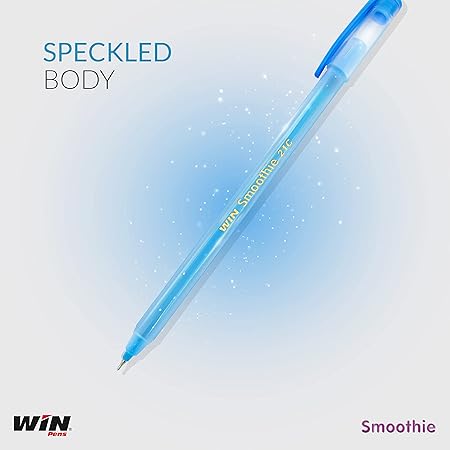 WIN Smoothie Ball Pens | 20 Blue Ink Pens | Colourful Sparkle Body Design | Use and Throw Pens | For One Time Use | Pens for Writing | Ideal for School Office & Business