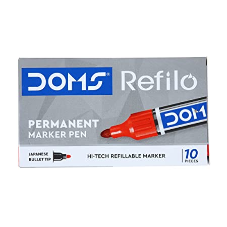 DOMS Refilo Permanent Marker (Set of 10, Red)