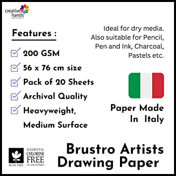 Brustro Artists' Drawing Paper 200 gsm Imperial Size (56 x76 cm OR 22 x29.9 inches) (20 sheets)