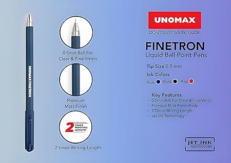 UNOMAX Finetron 2X 0.5MM Black Ball Pen (Pack of 30, Ink Color - Black)