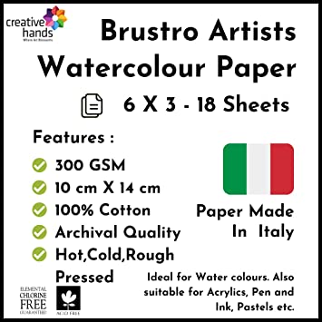 Brustro Artists' Watercolour paper 100% ASSORTED 300GSM 6X3-18 SHEETS. Size 10 X 14 cm