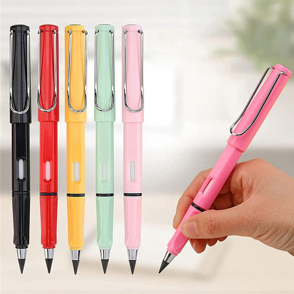 Inkless Pencil Reusable Everlasting Pencil Eraser Colorful Pencils Forever Metal Writing Pens Graphite Nib Triangle Golf Stationary Sketch Book Writing Drawing Set of 6