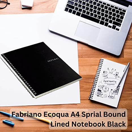 Fabriano Ecoqua A4 Spiral Bound Lined Notebook Black