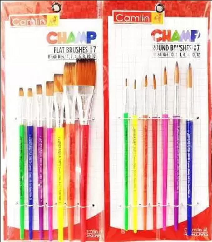 Camlin Champ Brush, Round 7 Brush + Flat 7 Brush, set of 2 (Multicolor)