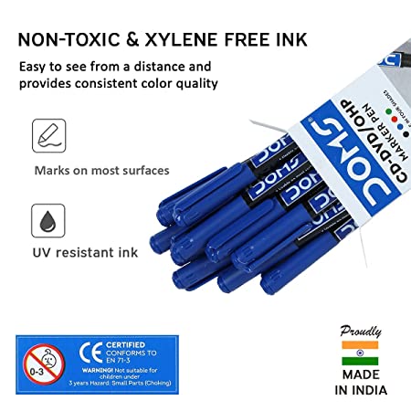 DOMS CD-DVD/OHP MARKER PEN BLUE 10 PCS PACK