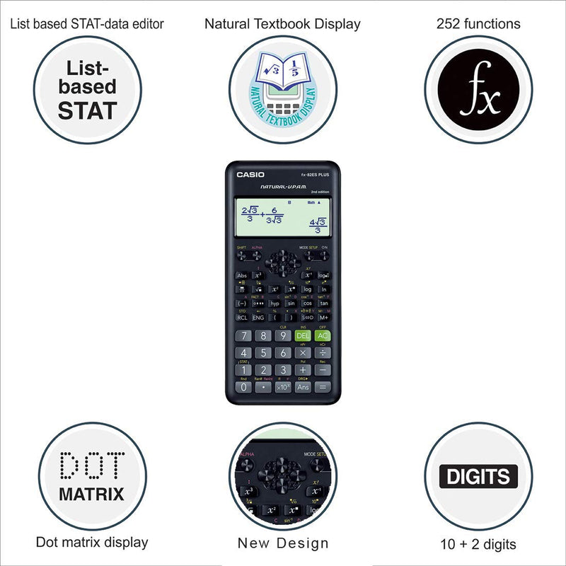Casio FX-82ES Plus 2nd Edition - Scientific Calculator, 252 Functions, Black