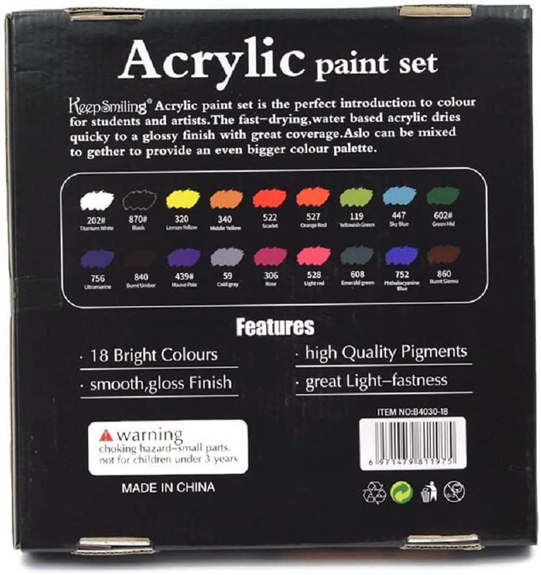 Like it Acrylic Paint Set 18 Colours, 30 ml Tubes for Canvas, Fabric, Wood, Rocks, Metal (Set of 18, Multicolour)