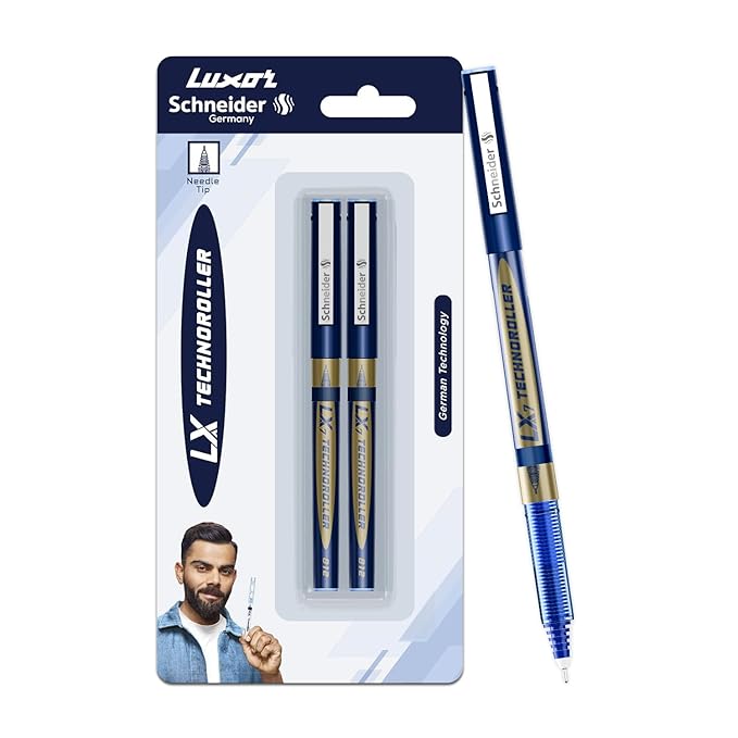 Luxor Schneider LX7 Technoroller| Pack of 2| Blue Ink Colour|0.7 mm tip|100% Liquid Ink Roller Pen| German Technology| Smooth writing experience| Ideal Pen for Students & Professionals