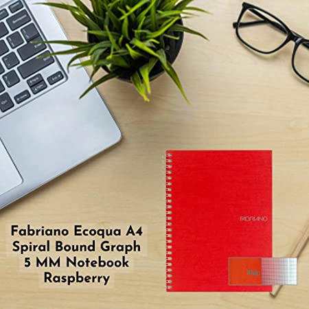 Fabriano Ecoqua A4 Spiral Bound Graph 5MM Notebook Raspberry