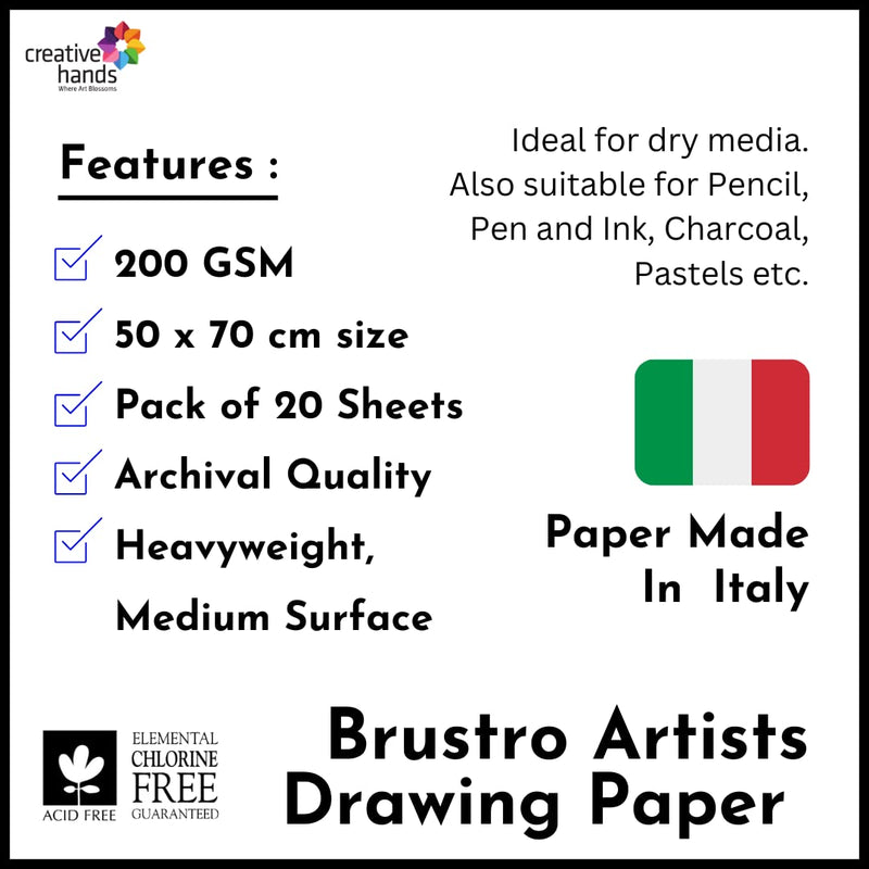 Brustro Artists' Drawing Paper 200 gsm 50 x 70 cm (20 sheets)