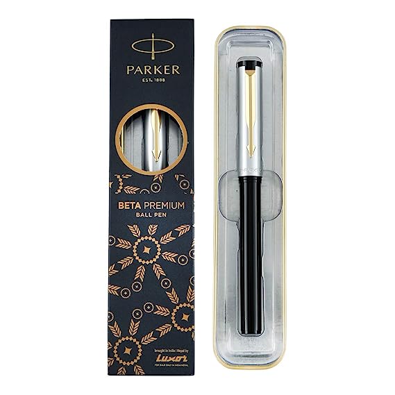 Parker Beta Premium Ball Pen Gold Trim Silver Finish Cap