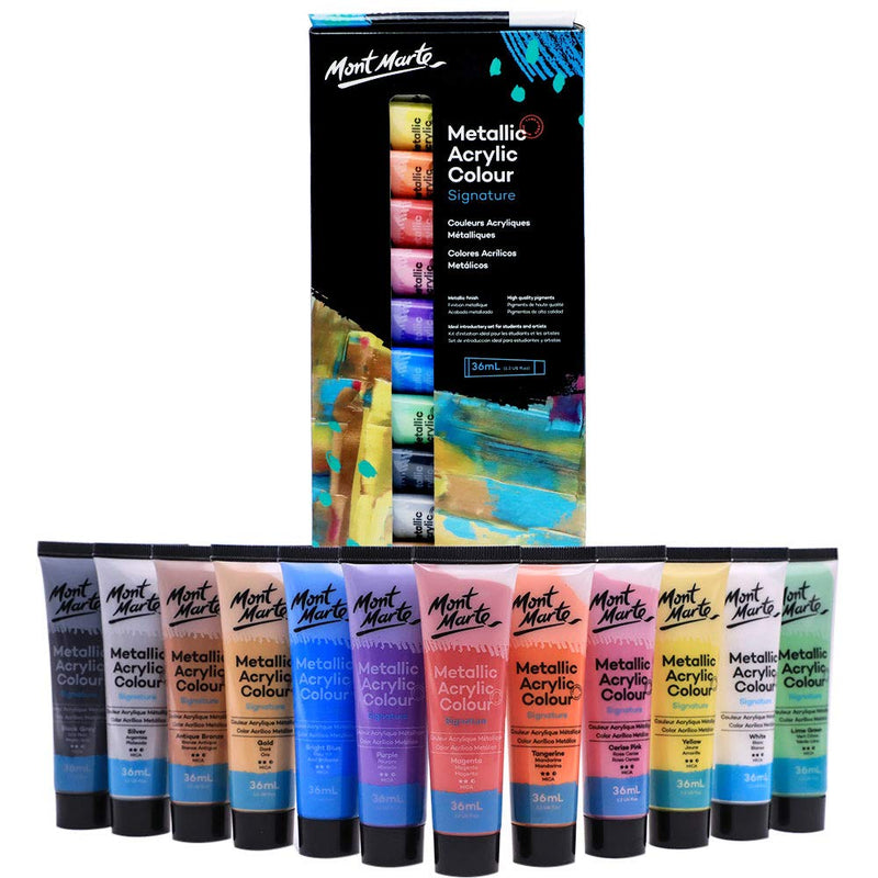 MONT MARTE Metallic Signature Acrylic Paint Set 12pc x 36ml