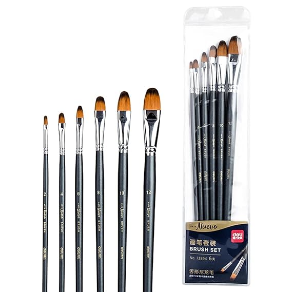 Deli W73894 Arte Nuevo Artist Range Round Nylon Fibre Brush Set for Acrylics and Oil, Paint Mop Set