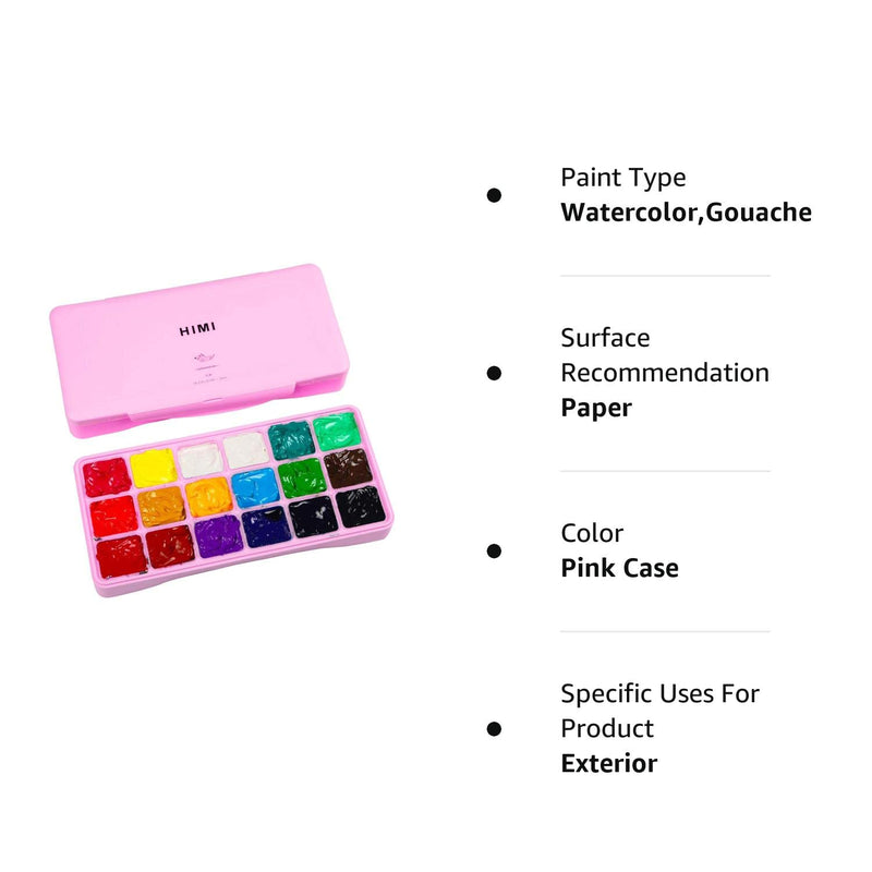 HIMI Gouache Paint Set, 18 Colors x 30ml with a Palette & a Carrying Case,  Unique Jelly Cup Design, Miya Guache Paint on Canvas Watercolor Paper 