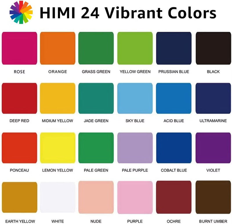 HIMI Gouache Paint Set, 24 Colors x 30ml/1oz with a Palette, Unique Je