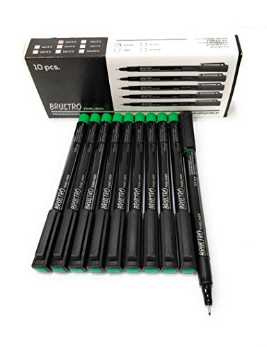 Brustro Professional Pigment Based Fineliner Box of 10 (tip sizes of 0.5 mm, Green)