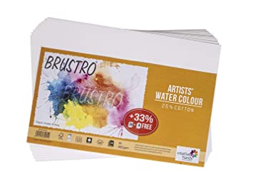 Brustro Artists Watercolour Paper, A4 Size, 200 GSM, 25% Cotton CP, 12 + 4 Sheets Free (Pack of 2)