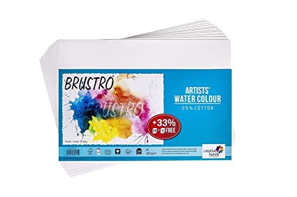 Brustro Artists Watercolour Paper, 300 GSM, A4-25% Cotton, Cold Pressed, 9 + 3 Sheets Free