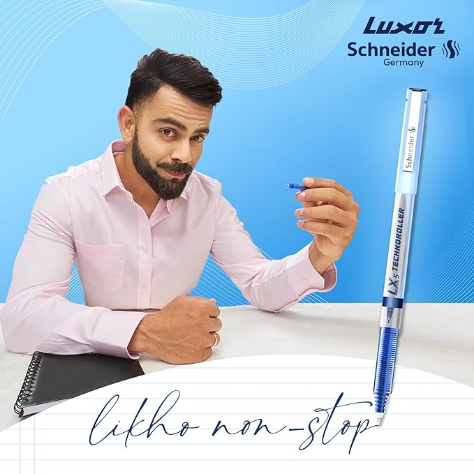 Luxor Schneider LX5 Technoroller| Pack of 2| 1Blue + 1Black |0.5 mm tip|100% Liquid Ink Roller Pen| German Technology| Smooth writing experience| Ideal Pen for Students & Professionals