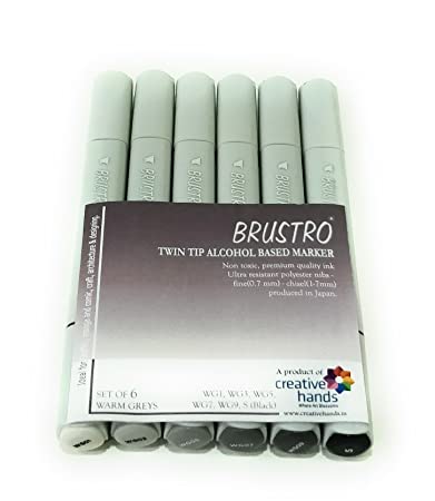 Brustro Twin Tip Alcohol Based Marker Set of 6 – Warm Greys Set A