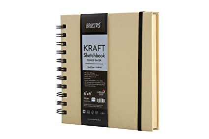 Brustro Toned Paper -Kraft Sketchbook, Wiro Bound, Size 6" x 6", 100GSM (100 Sheets)200pages