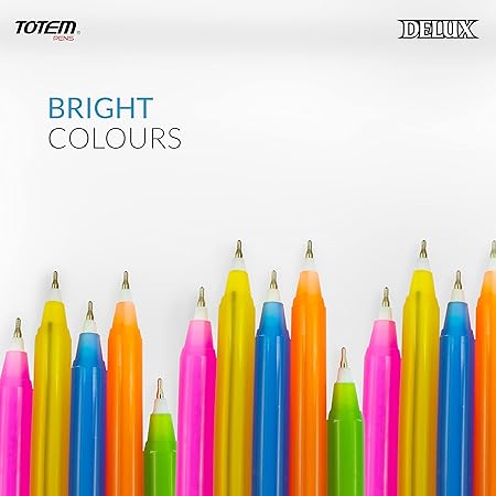 TOTEM Delux Ball Pens | 20 Blue Ink Pens | Lightweight & Colourful Body Design | Use & Throw Pens | For One Time Use | Smooth Writing | Ideal for School, Office & Business