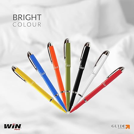 WIN Guide Ball Pens | 10 Blue Pens | 0.6 mm Tip | Smooth Writing | Lightweight Multicoloured Body available in 5 Colours | Refillable Pen | School,Office, Business Use
