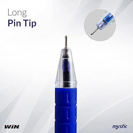 WIN Mystic Ball Pens | 10 Blue Ink Pens | Elasto Grip | Smooth Ink Flow | 0.7 mm Tip | Pens for Writing | Ideal for School, Office & Business Use | Stick Pens Set