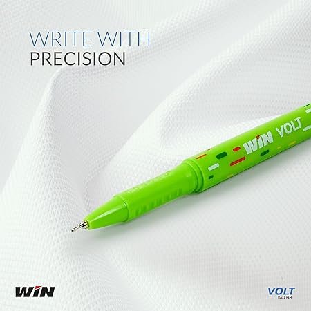 WIN Volt Ball Pens | 10 Blue Ink Pens | Playful Body Colours | 0.7 mm Metal Tip | Smooth Writing | Comfortable Grip | Office Stationery | Pens for Students | Best Pens for Exams | Stick Pen Set