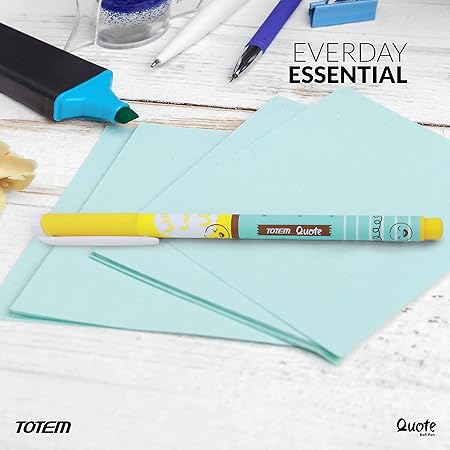 TOTEM Quote Ball Pens | 10 Blue Ink Pens | Gifts for Kids | Fragrance Ink | Emoji Themed Body Colours | 0.7 mm Tip | Pens for Writing | Ideal for Students | School & Office Uses