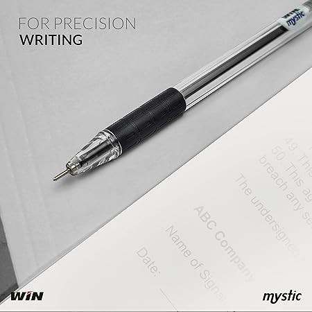 WIN Mystic Ball Pens Set | 10 Black Ink Pens | Comfortable Grip | Smooth Ink Flow | 0.7mm Tip for Smooth Writing | Pens for Students | Ideal for School, Office & Business Use