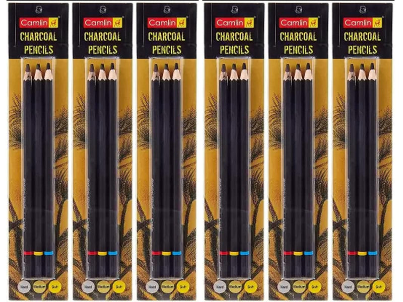 Camlin Charcoal Pencil 6 sets Hexagonal Shaped Color Pencils (Set of 18, Black)