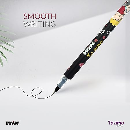 WIN Te Amo Ball Pens | 20 Black Pens | The Magic of Gel in a Ball Pen | 0.7mm Tip | Cute & Stylish Printed Body with Angel & Heart | Ideal for Study & Professinal Stationary