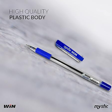 WIN Mystic Ball Pens | 10 Blue Ink Pens | Elasto Grip | Smooth Ink Flow | 0.7 mm Tip | Pens for Writing | Ideal for School, Office & Business Use | Stick Pens Set