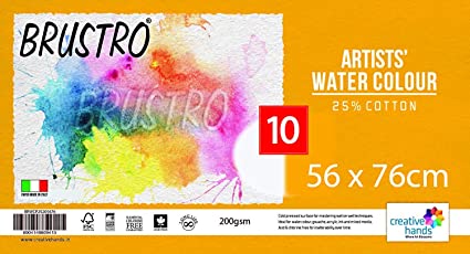 Brustro Artists' Watercolour Paper 25% Cotton Cold Pressed 200 GSM, Size - Imperial Size (56 x76 cm OR 22 x29.9 inches), 10 Sheets