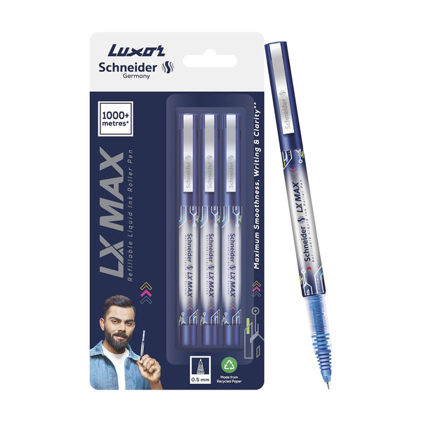 Luxor Schneider LX Max Blue Roller Ball Pen Pack of 3 Cone Tip