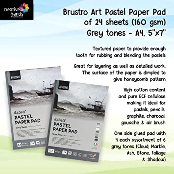 Brustro Artists' Pastel Paper Pad of 24 Sheets (160 GSM), Colour - Grey Tones, Size - 5" x 7"