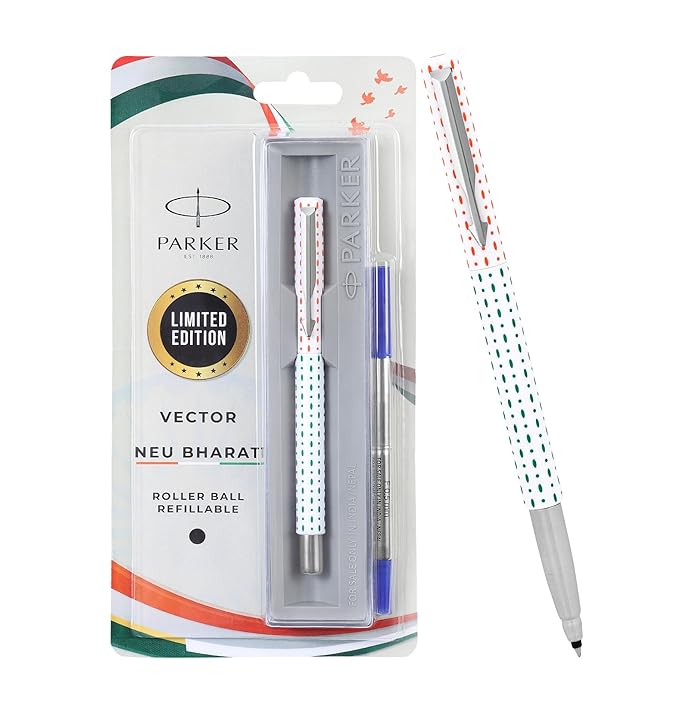 Parker Vector NEU BHARAT | Limited edition | Chrome Trim | Roller Ball Pen | Ink Color - Blue