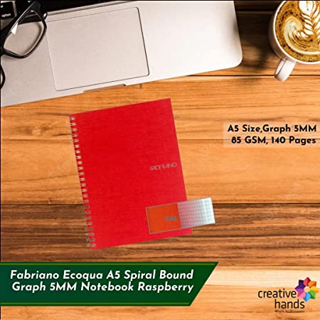 Fabriano Ecoqua A5 Spiral Bound Graph 5MM Notebook Raspberry