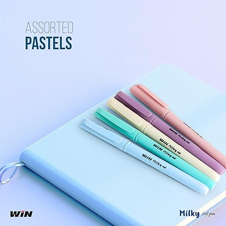 WIN Milky Gel Pens | 20 Pens (10 Blue Ink & 10 Black Ink) | Assorted Body Colours | Cute Theme | 0.7 mm Tip | Perfect for Kids | Pens for Writing | Ideal for Students and Exams Use