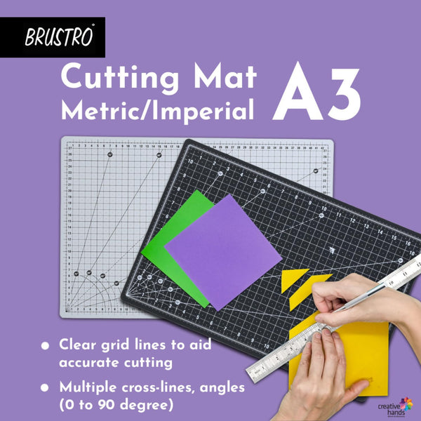 BRUSTRO A3 Double Sided Self Healing Eco Friendly 5 Layers Cutting Mat Metric / Imperial 45cm x 30cm Black