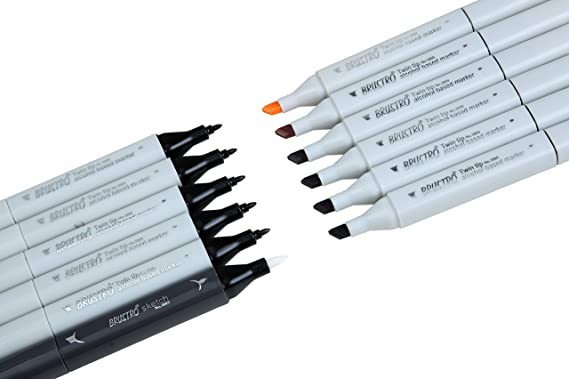 Brustro Twin Tip Alcohol Based Marker Set of 12 – Warm Greys