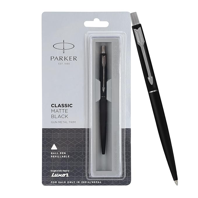 Parker Classic Matte Black| Gun Metal Trim |Ball Pen| Ink Colour – Blue