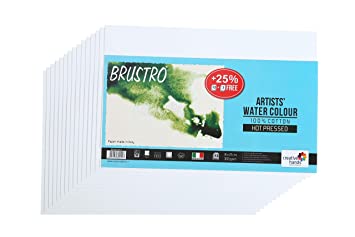 Brustro Artists' Watercolour Paper 300 GSM 14 cm x 21 cm Hot Pressed (Pack of 12 + 3 Free Sheets)