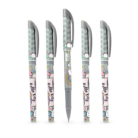 WIN Hello Kitty Gel Pens Set | 10 Black Ink Pens | Cute Printed Body Design | 0.7 mm Tip | Pens for Writing | Comfortable Grip | Gel Pens for Students | Water Proof Ink Pens | Stationery Items